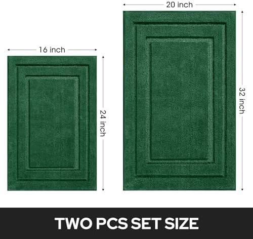 HOMEIDEAS Bathroom Rugs Sets 2 Piece, Non Slip Bath Mat Dark Green - Image 2