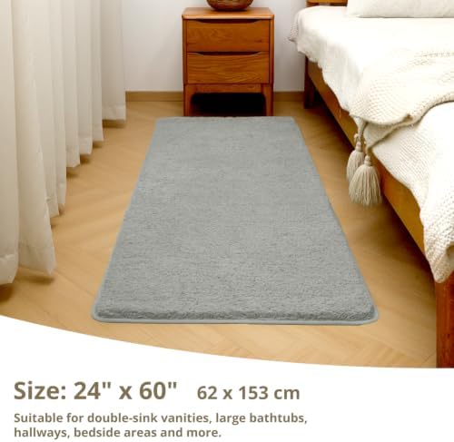 Polyester Bathroom Runner Rug 24"x60" Gray, Soft Shaggy Bath Mat - Image 2