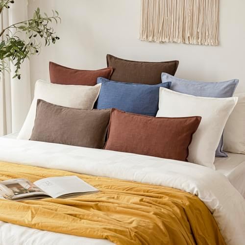Foindtower Linen Solid Decorative Throw Pillow Covers 26x26 Inch Rust Red - Image 7
