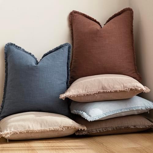 Foindtower Decorative Linen Fringe Throw Pillow Covers 18×18 Inch, Sky Blue - Image 6