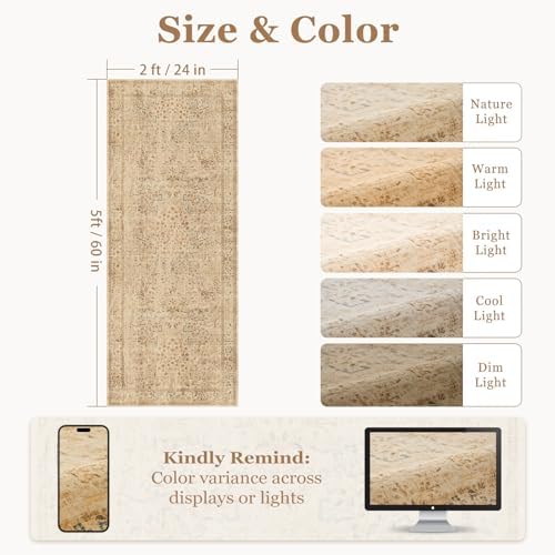 Neutral Tan Floral Animal 2x5 Rug Runners - Image 2