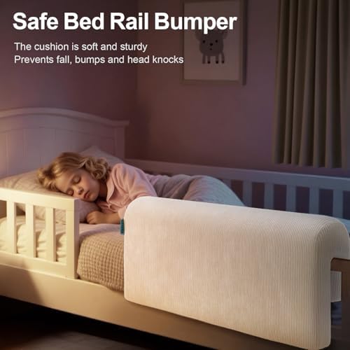 AEOCOO Bed Rail Bumpers for Toddlers, J-Shaped 2.3 Ft Kid Bed Bumpers Beige - Image 2