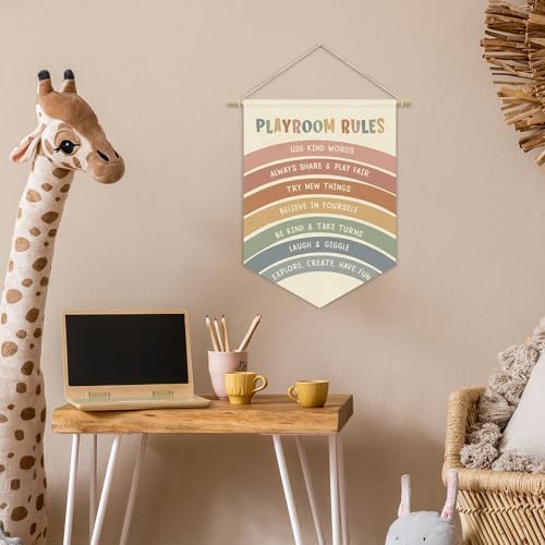 Playroom Decor, Nursery Decor, Playroom Rules Wall Art Canvas Banner, Rainbow - Image 3
