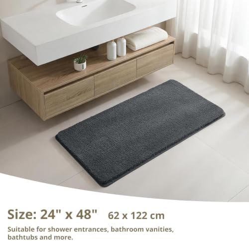 Polyester Bathroom Rug 24"x48" Dark Gray, Non-Slip Soft Bath Mat - Image 2