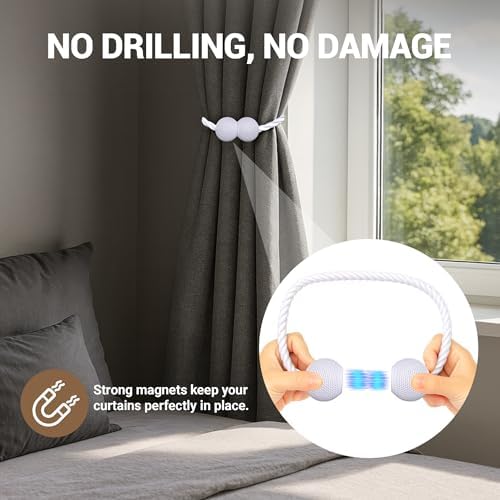 Hion Magnetic Curtain Tiebacks White 2pcs, Curtain Holdbacks Hooks Holders - Image 6