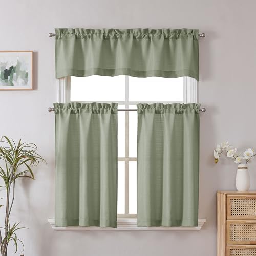 Chyhomenyc Light Green Valance for Windows, Light Filtering Faux Linen Solid - Image 2