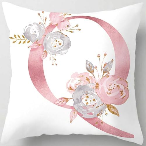 Pink Throw Pillow Covers Cute Alphabet Decorative Cushion Covers Square Letter by TillskuchThrowPillowCovers