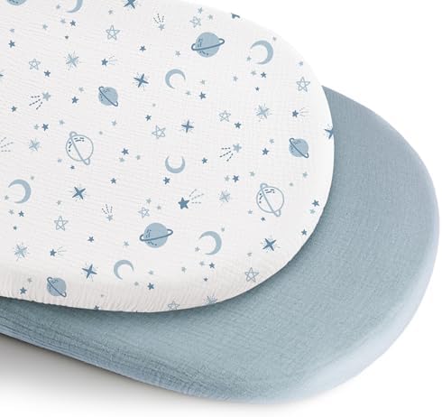 Konssy Muslin Bassinet Sheets for Baby Boys and Girls, 2 Pack by Konssy