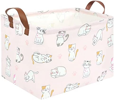 FXOLCSHE Rectangular Pink Cat Baskets, Cute Storage Basket Bin, Empty by FXOCSHE