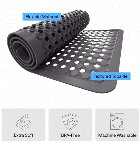 GORILLA GRIP Square Shower Stall Mat, Bathtub Floor Mat, 21x21 Charcoal - Image 4