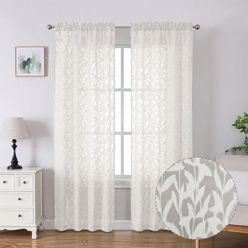 Lecloud Leia Texture Semi Sheer Ivory Curtains 84 Inches Long 2 Panels by Lecloud