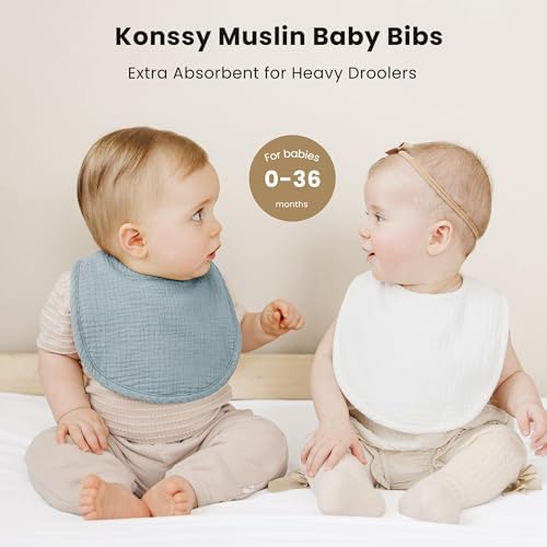 Konssy 8-Pack Muslin Baby Bibs, Adjustable Fit - Image 3