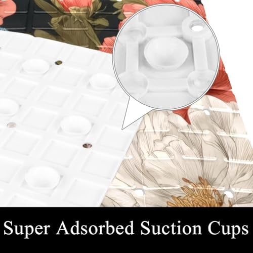 Bathtub Mat Non Slip 26.8x15.1 Inch, Pug Flower Shower Mat - Image 3