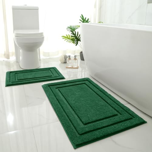 HOMEIDEAS Bathroom Rugs Sets 2 Piece, Non Slip Bath Mat Dark Green by HOMEIDEAS