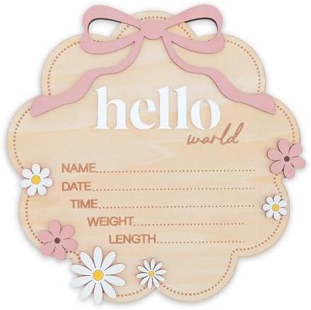 Hello World Wooden Baby Birth Announcement Sign by TTMerriwood