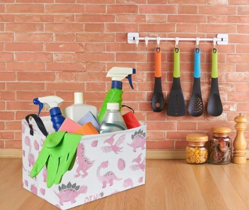 Rectangular Pink Baskets, Dinosaur Basket Cute Storage Basket Organizer - Image 4