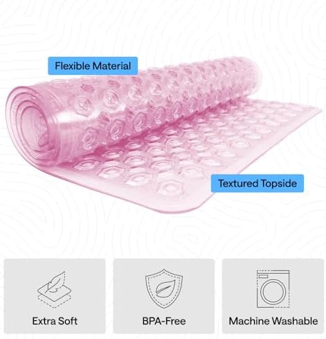 GORILLA GRIP Square Shower Stall Mat, Bathtub Floor Mat, 21x21 Light Pink - Image 4