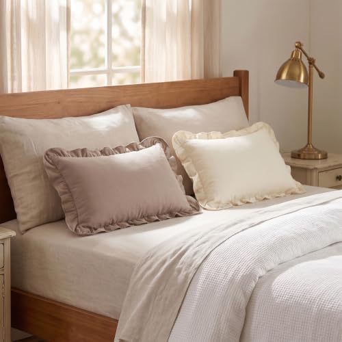 Set of 2 Cream White Ruffle Lumbar Pillow Covers 12x20 Inch, Solid Color - Image 4