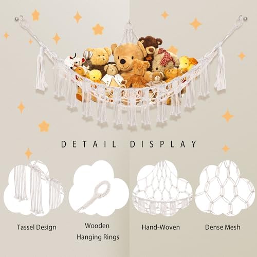 CERETIA Stuffed Animal Hammock Corner Plushie Net Storage, Jumbo White - Image 6