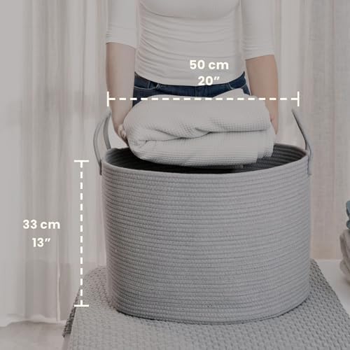 OrganiHaus Round Toy Basket & Blanket Basket, Cotton Rope 20x13" - Image 2