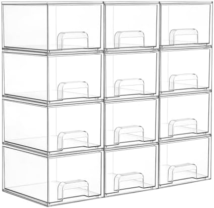 Vtopmart 12 Pack Small Clear Stackable Storage Drawers by Vtopmart