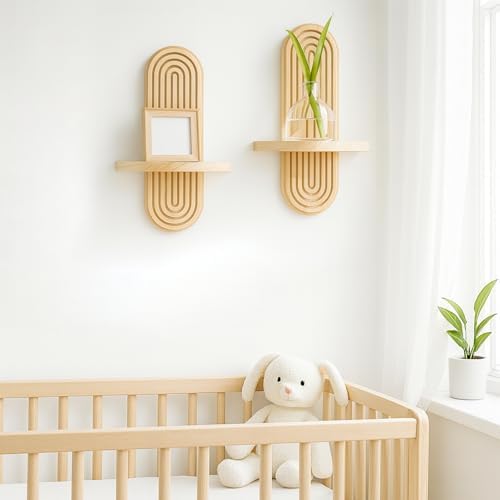 Artilady Boho Shelf Wall Decor, Solid Wood Floating Shelves Srorage Display - Image 5