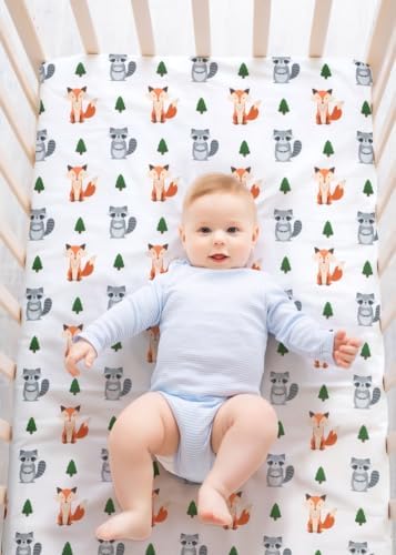 4 Pack Woodland Forest Animals Wood Neutral Unisex Fitted Baby Crib Sheets Set - Image 4