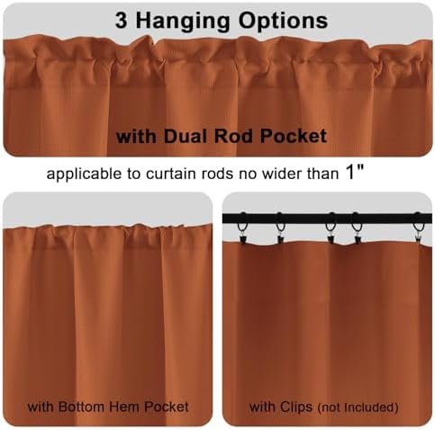 Chyhomenyc Orange Valance for Windows, Light Filtering Faux Linen Textured - Image 3