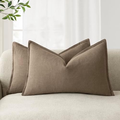 Foindtower Decorative Linen Lumbar Throw Pillow Covers 12x20 Cocoa Brown by Foindtower