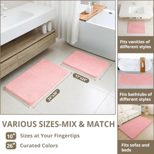 Polyester Bathroom Rug 36"x60" Pink, Large Soft Shaggy Bath Mat - Image 3