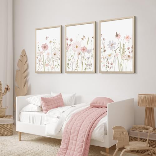 Wildflower Nursery Wall Art Pink Watercolor Floral Painting Baby Girl Nursery - Image 5