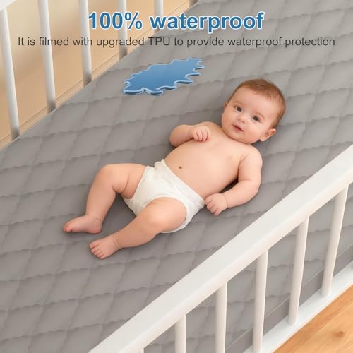 2Pack Waterproof Crib Mattress Protector, Cotton 52X28 Fitted Crib Sheets Crib - Image 6