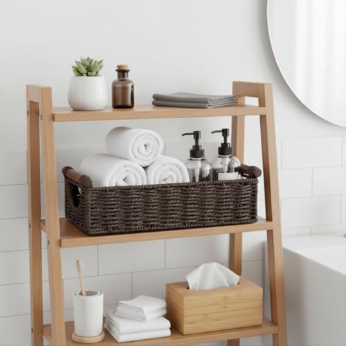 CubesLand Wicker Toilet Storage Basket Tray Organizer W/Cut Out Handle - Image 7