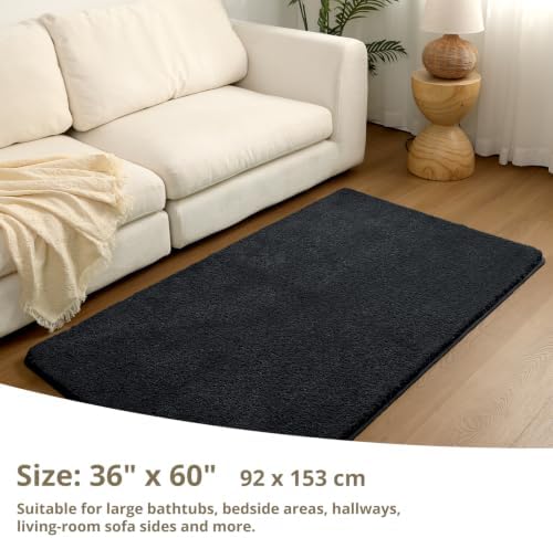 Polyester Bathroom Rug 36"x60" Black, Large Soft Shaggy Bath Mat - Image 2