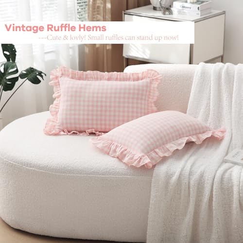 2 Pack Blush Gingham Lumbar Throw Pillow Shams 12''x20'' - Image 3
