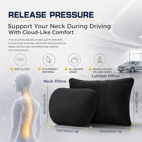 2 PCS Car Pillow for Driving Seat Soft Suede Headrest Neck & Lumbar Support - Image 6