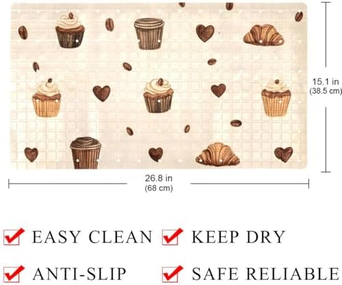 Bathtub Mat Non Slip 26.8x15.1 Inch, Coffee Pattern Shower Mat - Image 3