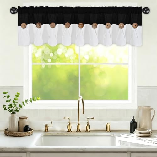 FRAMICS Farmhouse Valance Curtains, Boho Cotton Linen Kitchen Valance, Rustic - Image 2