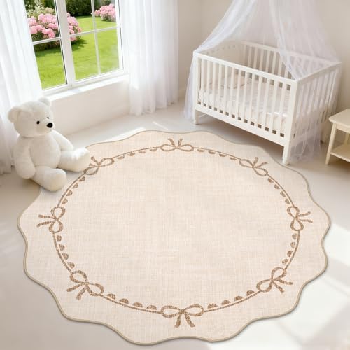 GarveeHome 5ft Round Rugs Washable Scalloped Bow Rug by GarveeHome