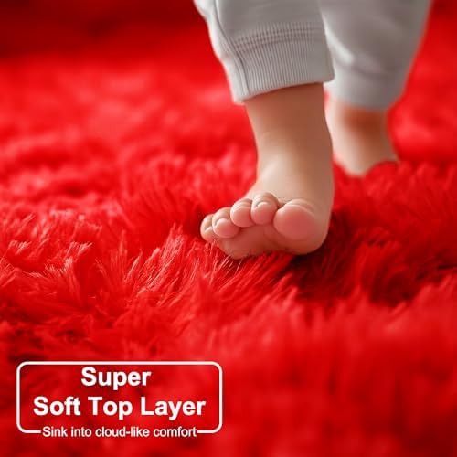 Amdrebio Red Christmas Fluffy Area Rug 4x6 - Image 4