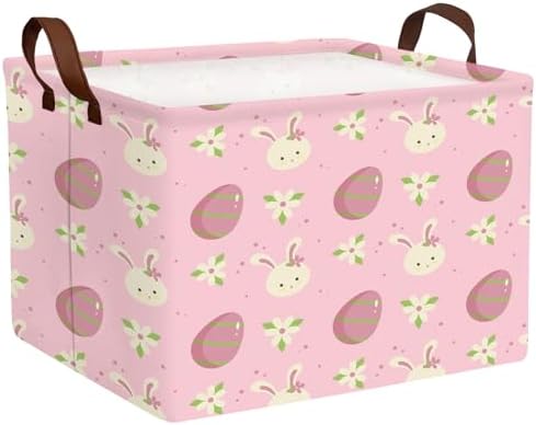 Large Cute Easter Basket for Kid Empty Gift Baby Rectangle Storage Bin Bunny by ASKETAM