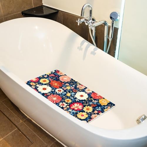 Bathtub Mat Non Slip 26.8x15.1In, Colorful Flower Bath Mat - Image 5