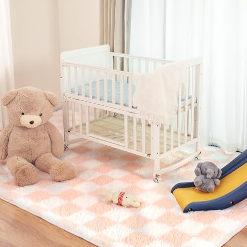 Super Soft Rug for Bedroom, 6x9 Ft Pink and White Area Rug Classic Checkered - Image 6
