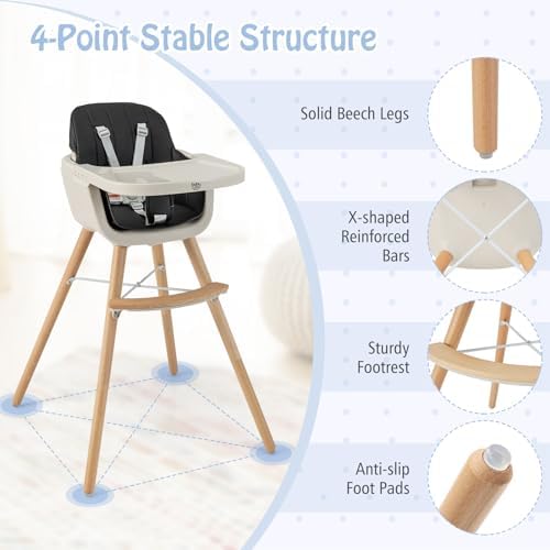 BABY JOY Baby High Chair, 3-in-1 Convertible Wooden Highchair - Image 5