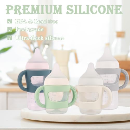 4 Pack Baby Bottle Handles, Silicone Sleeves - Image 3