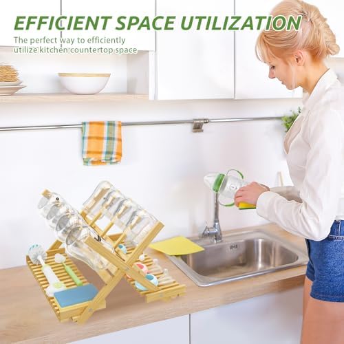 Baby Bottle Drying Rack Foldable Vertical Bamboo Organizer - Image 6