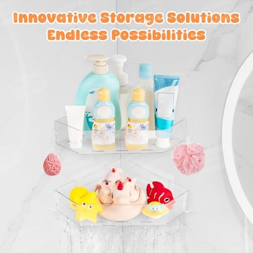 Bath Toy Storage for Baby & Toddler, 2 Pack Clear Adhesive Shower Caddy - Image 3