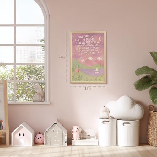 Christian Wall Art for Girls Room, Baby Girl Pink Nursery Decor Framed 16x24 - Image 4