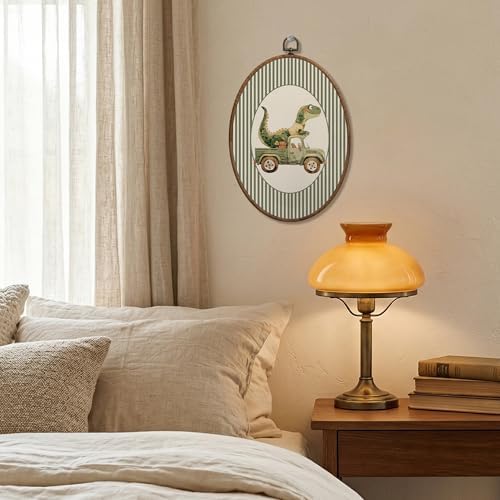 SONMYSULIL Dinosaur Car Nursery Wall Art Decor, Boys Room Oval Wall Hanging - Image 2