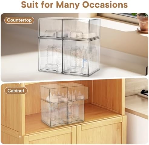 Baby Bottle Organizer, 4 Pack Clear Space-Saving Stackable Drawer - Image 5